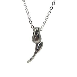 Silver Tone Tulip Flower Pendant Necklace Elegant Floral Jewelry‎ Gift for Her